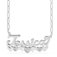 This Rhodium Beaded "Double" Nameplate is available in 925 Sterling silver. This design Choose up to 10 characters to make your unique name. Customizable With: Names, or Words Closure: Lobster Clasp Metal Plating Selection: Sterling Silver 14k Gold over Silver Two-Tone. Sterling Silver Double Name Necklace, Double Name, Monogrammed Cufflinks, Leather Kits, Swarovski Heart, Unique Name, Crown Necklace, Name Earrings, Nameplate Necklace