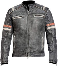 Mens Handmade Vintage Motorcycle Cafe Racer Retro Biker Racing Waxed Leather Jacket, Gifts for Boyfriend, Vintage Style Leather Jacket FEATURES: Black distressed leather jacket in appealing style yet long lasting Premium quality Genuine Leather jacket Attractive style with four outer and two inside pockets An impressive detail that will give you a perfect look Stretched panels Zip Opening - YKK Zippers Long lasting durable jacket MATERIALS: 100% Cowhide Leather  100% Polyester Lining Gunmetal Ha Jaket Motor, Vintage Racing Jacket, Cafe Racer Leather Jacket, Honda 125, Vintage Cafe Racer, Distressed Leather Jacket, Cafe Racer Style, Cafe Racer Jacket, Retro 2