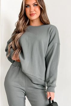 Lazy Weekend Oversized Fleece Sweatshirt (Olive) · NanaMacs Fall Drop Shoulder Top For Lounging, Oversized Cozy Solid Color Tops, Gray Relaxed Fit Top For Lounging, Comfy Gray Tops For Lounging, Casual Drop Shoulder Lounging Top, Green Tops For Loungewear, Olive Crew Neck Top For Fall, Fall Olive Crew Neck Top, Cozy Relaxed Fit Solid Color Tops