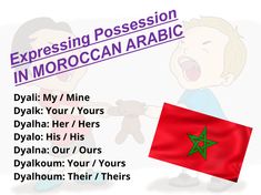 a poster with an image of two children singing and the words expressing possession in moroccan arabic