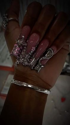 Acrylic Nail Set, Drip Nails, Exotic Nails, Acrylic Nails Coffin Pink