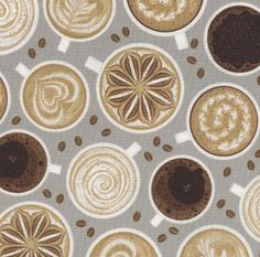 an image of coffee beans and swirls on grey background with white circles in the middle