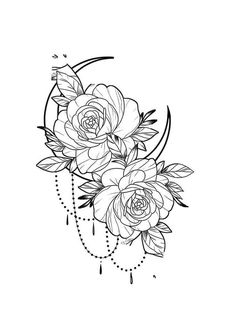 a black and white drawing of three roses