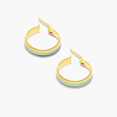 Classic hoop earrings get a pop of color eith elegant enamel to create a look you are sure to love. Grab yours today for every day. Pop Of Color, Precious Metals, Color Pop, To Create, Every Day, Fine Jewelry, Hoop Earrings, Yellow Gold, Turquoise