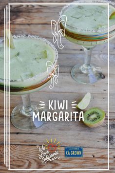 kiwi margarita cocktail in glasses on a wooden table