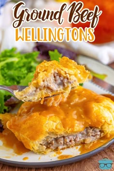 ground beef wellingtons on a plate with lettuce