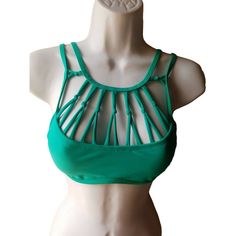 Body Glove Surfside Green Women Ivy Bikini Swim Top Spaghetti Strap Padded Size S/P Stretch Green Halter Top With Built-in Bra, Vacation Strappy Tankini With Built-in Bra, Strappy Stretch Tankini With Adjustable Straps, Stretch Strappy Tankini With Adjustable Straps, Green Beachwear Swimwear With Built-in Bra, Green Tankini With Built-in Bra For Pool, Sleeveless Strapped Swimwear For Beach Season, Sleeveless Strappy Swimwear For Beach Season, Green Stretch Tankini With Adjustable Straps