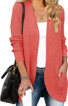 ZESICA Women's 2023 Fall Winter Long Sleeve Open Front Casual Lightweight Soft Knit Cardigan Sweater Outerwear Draped Sweater, Soft Knit Cardigan, Basic Cardigan, Oversized Sweater Cardigan, Textured Cardigan, Knit Outerwear, Chunky Knit Cardigan, Long Sweaters Cardigan, Casual Sweaters