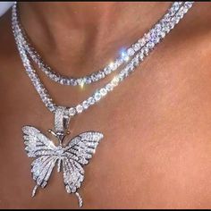 Butterfly Chain (1 Chain) About 20inch Long .. With A Beautiful Pendent Women Choker Necklace, Crystal Choker Necklace, Butterfly Pendant Necklace, Wing Necklace, Neck Jewellery, Crystal Choker, Butterfly Necklace, Short Necklace, Butterfly Pendant