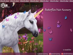 an image of a white horse with butterflies on it's head and the words butterflies hair accessory