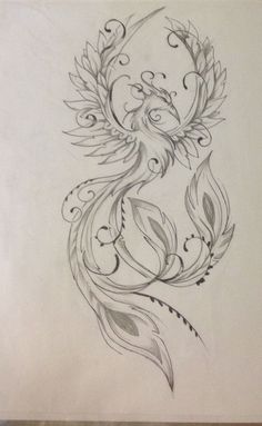 a drawing of a bird with swirls on it's back and wings in the middle