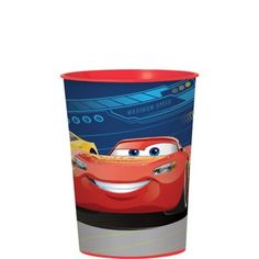 a cup that has cars on it