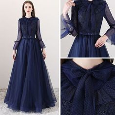 Square Neckline Long Sleeve, Gaun Koktail, Backless Formal Dresses, Bow Sash, Toys Diy, Blue Evening Dresses, Prom Dresses With Sleeves, Modern Dress, Mode Inspo