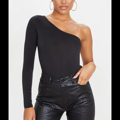 One Shoulder Long Sleeve Black Bodysuit. Size Uk 10 / Us 6. I’m Size 2-4 In Tops But Tall And It Fits. Black One-shoulder Bodysuit For Party, Black One-shoulder Bodysuit For Spring, Black One-shoulder Fitted Bodysuit, Black Fitted One-shoulder Bodysuit, Fitted Black One-shoulder Bodysuit, Black Stretch One-shoulder Bodysuit, High Rise Bodysuit, Navy Bodysuit, Tan Bodysuit