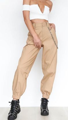 High Waisted Harem Pants - With Chain. 60% off until we run out of stock. Click now to claim yours <3 Waist Cargo Pants, Hip Hop Pants, Pocket Sweatpants, Casual Pants Style, Khaki Trousers, Harem Pants Women, Dance Pants, Pants Women Fashion