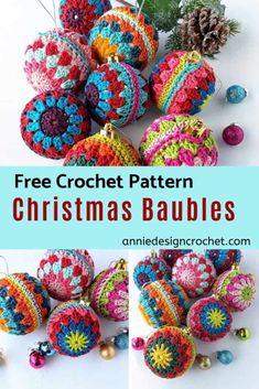 crochet christmas baubles with text overlay