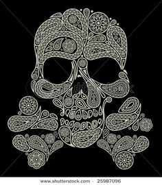 a drawing of a skull with flowers on it's head and two skulls in the middle