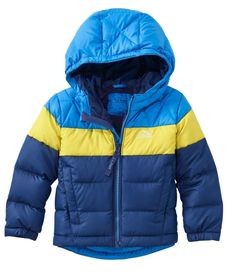 Brighten up and warm up at the same time, with our colorful DownTek™ down jacket for infants and toddlers. It's made with the same features and cozy warmth as our down jacket for bigger kids. Relaxed Fit. Machine wash and dry. Shell: Water-resistant recycled ripstop nylon. Lining: Warm, high-pile polyester-fleece. Insulation: DownTek 650-fill down that maintains loft even when wet. Updated quilted design and fun colorblocking makes our bestselling jacket even better. Lined hood and high stand co Blue Insulated Puffer Jacket For Cold Weather, Insulated Blue Puffer Jacket For Cold Weather, Blue Insulated Puffer Jacket For Outdoor, Insulated Blue Puffer Jacket For Outdoor, Winter Color Block Outerwear For Outdoor Activities, Multicolor Hooded Puffer Jacket, Color Block Nylon Outerwear For Outdoor Activities, Nylon Color Block Outerwear For Outdoor Activities, Color Block Nylon Outerwear For Outdoor