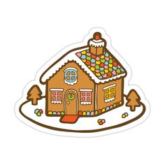 a gingerbread house sticker on a white background