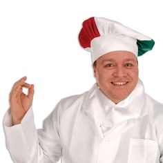 Pack of 12 Italian Themed Red  White and Green Oversized Culinary Chef's Toque Hats Italian Hat, Italian Themed Parties, Culinary Chef, Green Chef, Italian Theme, Party Cooking, Chef Clothes, Italian Chef