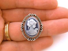 Victorian Lady Cameo Brooch / Blue and White Small Pin Wife Mother Gift Vintage Wedding Bridesmaid F Cameo Brooches For Wedding, Victorian Style Brooches For Gift, Silver Locket Necklace, Gold Locket Necklace, Bridesmaid Favors, Goth Necklace, Victorian Pendants, Locket Pendant Necklace, Family Necklace