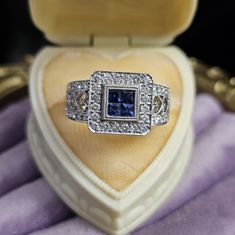 18k Sapphire & Diamond Ring Size 7. Stamped 750 Which Translates To 18k. White Gold. Genuine Gemstones. This Is A Statement Ring. Made To Be Noticed. Purchased And Never Worn. There May Be A Tinge Of Yellow Showing Through On The Back Of The Band. I'm Not Sure If Its Made That Way But Wanted To Note It. Probably Because Its 18k. You Could Get It Rhodium Dipped If You Want. See All Pics. This Ring Is Amazing And It's Time Someone Wears It! See My Other Listings For Sterling Silver, Solid 10k, 10k Valentines Vintage, Sapphire Diamond Ring, Sapphire Diamond, Ring Size 7, Womens Jewelry Rings, Statement Ring, That Way, Citrine, Precious Stones