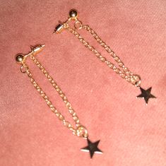 Little Star Charms On Chain Loop Earrings Wear With Or Without The Stars I Will Be Making More Variations Soon. Minimalist Design Will Mix Well With Lots Of Other Types Jewelry They Hang Approximately 1.5" Gold Different Variations Are Listed In My Closet / Shop, See Last Pics For A Preview. Bohemian Earrings Boho Style Most Of My Other Earrings Are Wire Dangle Types (Like These) That Can Be Upgraded To Solid Sterling Silver Or 14k Gold Filled Wires. I Have Some Extra Stainless Steel Wires And G Star-shaped Earrings With Adjustable Chain As Gift, Star Shaped Earrings With Adjustable Chain For Gifts, Dainty Stars, Free People Accessories, Chain Loop, Charm Chain, Tiny Star, Loop Earrings, Bohemian Earrings