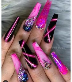 15 Pink And Black Nail Design Ideas Beautiful Dawn Designs Pink And Black Nail Designs, Pink And Black Nails, Ongles Bling Bling, Pink Black Nails, Rave Nails, Black Nail Designs, Pink Nail Designs, Nail Swag, Black Nail