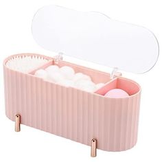 Tecbeauty Qtips Holder, 3 Grids Separate Cotton Swabs Dispenser, Cotton Ball Storage Box, Jar for Cotton Pads Bathroom Organizer Canisters - Pink Stylish Design: The shell of the cotton swab holder adopts a fashionable design and tastes the art of life; with 4 electroplated rose gold brackets, you can experience the sense of light luxury ceremony. A classic look that never goes out of Simple & Practical: Cosmetic countertop organizer with 3 separate compartments means you have three separate compartments for your items.With the larger capacity, you can put your cotton swabs, lipsticks and cotton pads in it separately to keep them clean and tidy Durable in Use: Our storage jar is crafted from sturdy PS +PP material, strong and sturdy, easy to clean, it can be used for a long time Transparen Light Pink Accessories, Rose Gold Bathroom Decor Ideas, Cotton Ball Storage, Cotton Swab Holder, Massage Pictures, The Art Of Life, Art Of Life