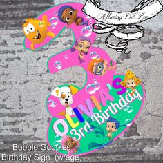 an image of a birthday card with cartoon characters on the numbers 3, 5, and 6