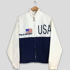 Vintage 90's Polo Sport Windbreaker Large Polo Ralph Lauren Polo RL 67 Jacket White Blue Polo Usa Ralph Lauren Spell Out Jacket Size L by slayvin on Etsy Usa Ralph Lauren, 90s Culture, The 90s Fashion, White Puffer Jacket, Culture Fashion, White Puffer, Color Block Jacket, Polo Sport, Lauren White