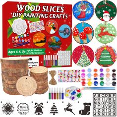 wooden slices diy painting crafts kit with christmas decorations and supplies for kids to make