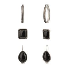 The Pioneer Woman Adult Female Silver-Tone Metal Hoop and Onyx Stone Drop 3pc Earring Set is simple and sophisticated. The earring set features a textured hoop, onyx stone drop, and onyx rectangular stone post, reconstitued and semi-precious, for an easy wardrobe update in silver-tone plating. Earrings have post, fish-hook, and click-it closures. Made in China. Exclusively at Walmart. Size: one size. Easy Wardrobe, Wardrobe Update, The Pioneer Woman, Pioneer Woman, Onyx Stone, Fish Hook, Earring Set, Womens Watches, Semi Precious