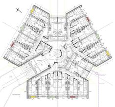 the floor plan for an office building with multiple floors and several rooms, all in different sections