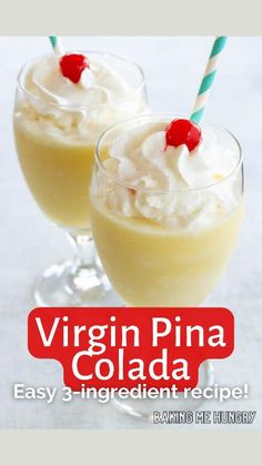 two glasses filled with ice cream and topped with whipped cream, cherries and pineapples