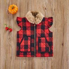 Girl Plaid Vest - Momorii Fur Waistcoat, Cool Baby Clothes, Sleeveless Sweater Vest, Plaid Outfits, Baby Christmas Outfit, Plaid Vest, Winter Girls, Bamboo Fiber