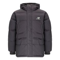 New Balance Warm Down Jacket 'Grey' AMJ23344-ZNC Casual Gray Puffer Jacket For Outdoor Activities, Urban Gray Puffer Jacket For Outdoor, Urban Gray Puffer Jacket With Pockets, Urban Gray Outerwear For Cold Weather, New Balance Winter Outdoor Outerwear, New Balance Sporty Fall Outerwear, Sporty New Balance Outerwear For Fall, New Balance Long Sleeve Outerwear For Streetwear, Sporty Winter Outerwear By New Balance