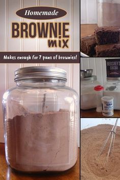 brownie mix in a glass jar on top of a wooden table