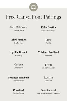 an image of font and numbers on a white background with the words free canva font pairings