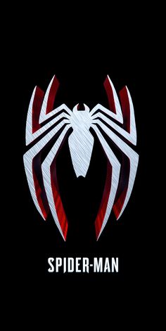 the logo for spider - man is shown on a black background with red and white stripes