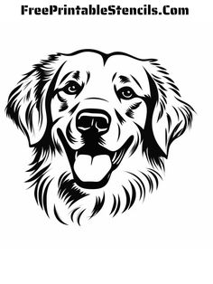 a black and white image of a dog's face with the words free printable stencils com