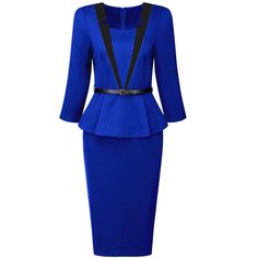 This dress can be a perfect addition to almost any outfit from formal to daily wear, great for work, meetings, offices, businesses, work, parties, cocktails, weddings, casual, daily dressing, etc. Pair with a delicate necklace and heels for a chic office look. Comfortable and classic, this peplum sheath dress is perfect on its own or as a layer under a blazer or jacket. Dresses Royal Blue, Work Parties, Work Meetings, Sheath Dresses, Business Suits, Dresses Royal, Chic Office, Royal Blue Dresses, Notch Collar