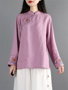 Description Product ID: TP2051410 Material: Cotton, Linen Pattern: Embroidery Sleeve: Long Sleeve Closure Type: Button Season: Spring, Autumn Style: Vintage, Chinese Occasion: Daily, Holiday, Vacation Package included: 1* Shirt Size Chart (Asian Size): Please allow 1-3 cm measured error. Size Length Chest Sleeve Length M 59cm | 23.2 in 100cm | 39.4 in 51cm | 20.1 in L 60cm | 23.6 in 104cm | 40.9 in 52cm | 20.5 in XL 61cm | 24.0 in 108cm | 42.5 in 53cm | 20.9 in XXL 62cm | 24.4 in 112cm | 44.1 in 54cm | 21.3 in 3XL 63cm | 24.8 in 116cm | 45.7 in 55cm | 21.7 in 4XL 64cm | 25.2 in 120cm | 47.2 in 56cm | 22.0 in Linen Pattern, Pattern Embroidery, Autumn Style, Holiday Vacation, Ancient Chinese, Shirt For Women, Chinese Style, Linen Shirt, Light Purple