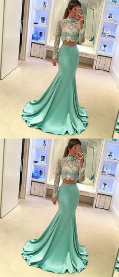 Dress With Sleeves Prom, Long Sleeve Prom Dress Lace, Prom Dress Two Piece, Two Piece Prom Dress, High Neck Prom Dress, Two Piece Prom, 2 Piece Prom Dress, Prom Dresses 2019, Long Sleeve Prom