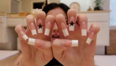 Simple Extra Nails, 200s French Tips, Square Nails Easy Design, 2000 French Tip Nails, Tarayummy Nails, Silver Detail Nails, Nails Without Charms, Gel X Square Nails, Y2k Long Nails