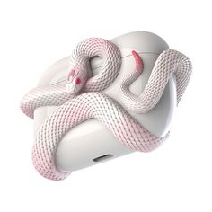 a pink and white snake on top of an airpods