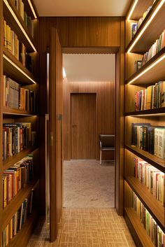 an empty library with bookshelves full of books