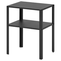 a black side table with one shelf on the bottom and two shelves below it that are not in use