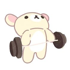 a white teddy bear lifting a barbell