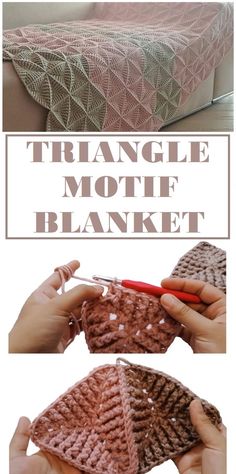 there is a crochet pattern for a blanket that looks like a triangle and the text reads triangle motif blanket